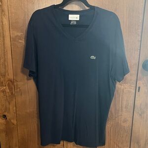 Lacoste Men's Black V-Neck T-Shirt with Green Crocodile Logo